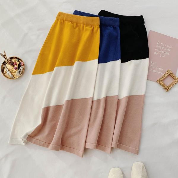 Magas derékú női szoknya vékony kötésből, három színben