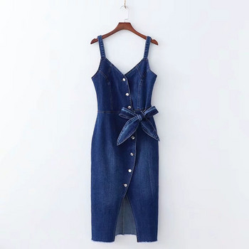 Női farmer ruha hasítékkal