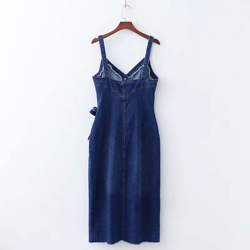 Női farmer ruha hasítékkal