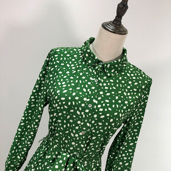 Rochie de dama lunga cu cravate in talie de culoare verde