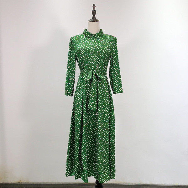 Rochie de dama lunga cu cravate in talie de culoare verde