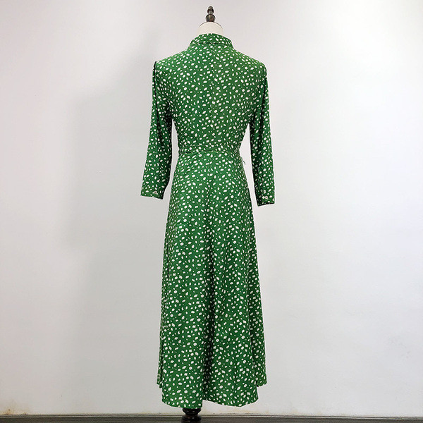 Rochie de dama lunga cu cravate in talie de culoare verde
