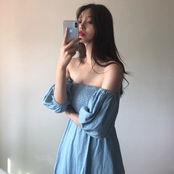 Női lezser hosszú, kék színű ruha