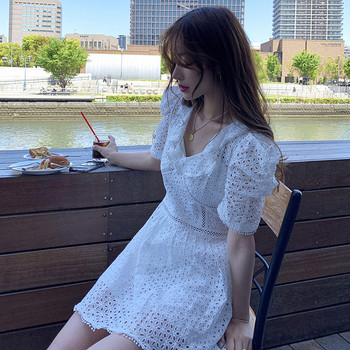 Rochie casual de dama alb cu maneci scurte