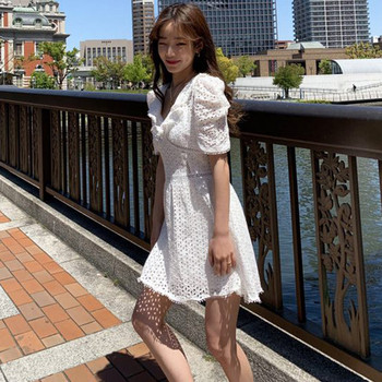 Rochie casual de dama alb cu maneci scurte