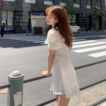 Rochie casual de dama alb cu maneci scurte