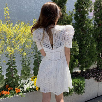 Rochie casual de dama alb cu maneci scurte