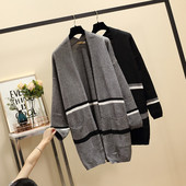 Vestă lungă de damă cu buzunare de culoare gri și negru