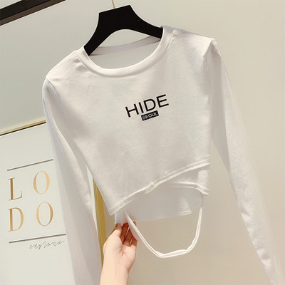 Modern női blúz felirattal és O-nyakkal