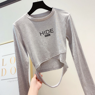 Modern női blúz felirattal és O-nyakkal