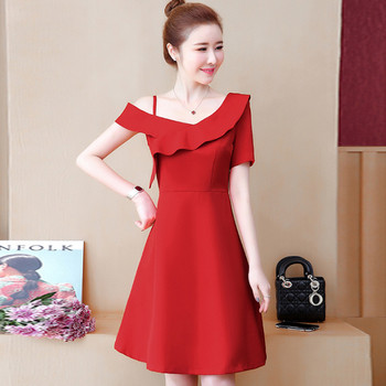 Rochie eleganta de dama in negru si rosu - model croiat