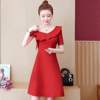 Rochie eleganta de dama in negru si rosu - model croiat