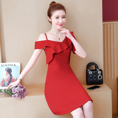 Rochie eleganta de dama in negru si rosu - model croiat