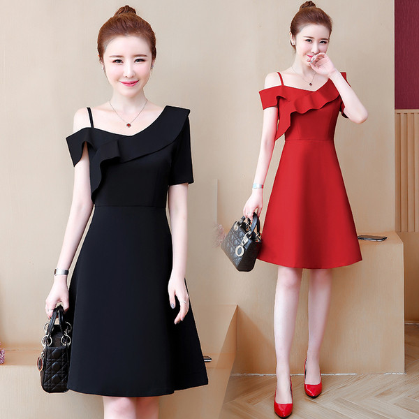 Rochie eleganta de dama in negru si rosu - model croiat