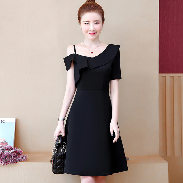 Rochie eleganta de dama in negru si rosu - model croiat