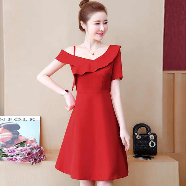 Rochie eleganta de dama in negru si rosu - model croiat