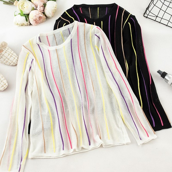 Modern női csíkos blúz O-nyakú - többféle színben