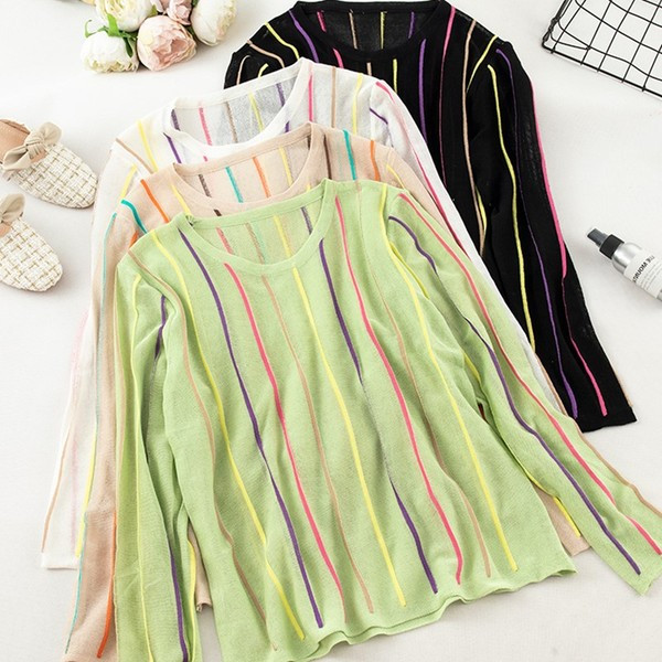 Modern női csíkos blúz O-nyakú - többféle színben