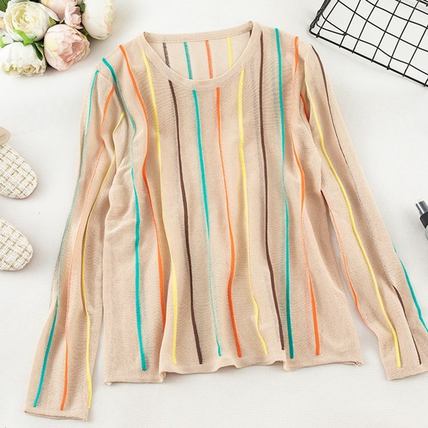 Modern női csíkos blúz O-nyakú - többféle színben