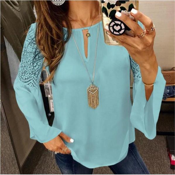 Alkalmi női blúz csipkével és O-nyakkal több színben