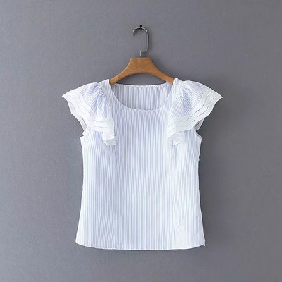 Női csíkos blúz O-nyakkal