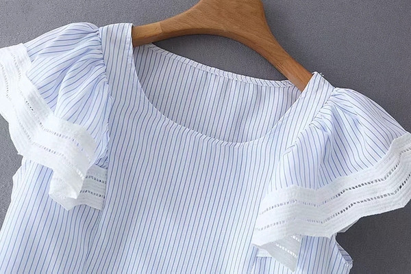 Női csíkos blúz O-nyakkal