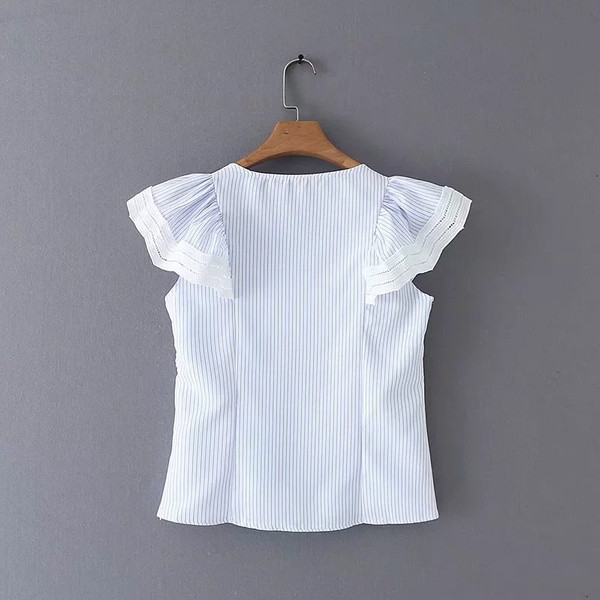 Női csíkos blúz O-nyakkal