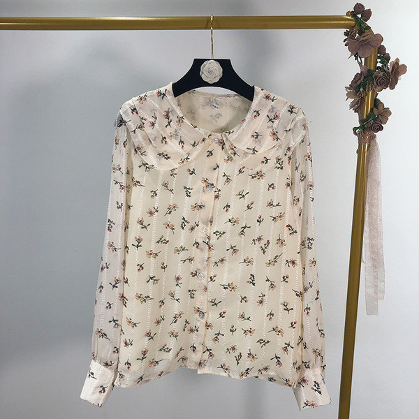 Cămașă de damă cu mâneci lungi cu model alb și floral