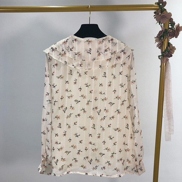 Cămașă de damă cu mâneci lungi cu model alb și floral