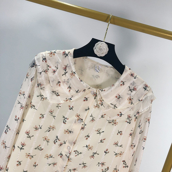 Cămașă de damă cu mâneci lungi cu model alb și floral