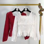 Bluză de damă cu mâneci lungi și talie elastică - două culori