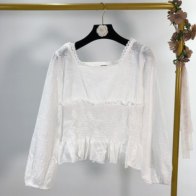 Bluză de damă cu mâneci lungi și talie elastică - două culori