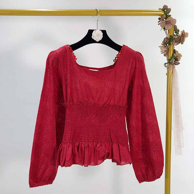 Bluză de damă cu mâneci lungi și talie elastică - două culori