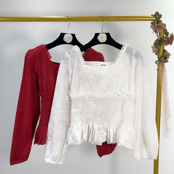 Bluză de damă cu mâneci lungi și talie elastică - două culori