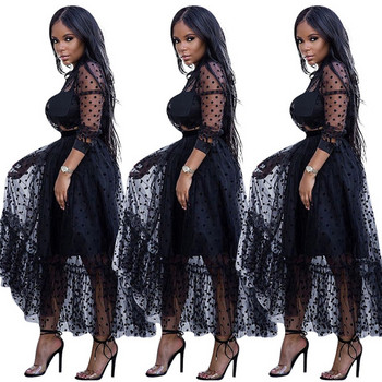 Rochie elegantă de damă cu mâneci lungi în alb și negru