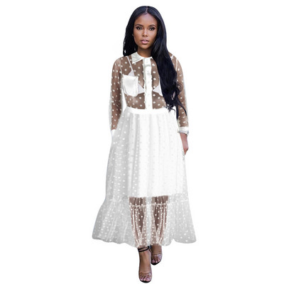 Rochie elegantă de damă cu mâneci lungi în alb și negru