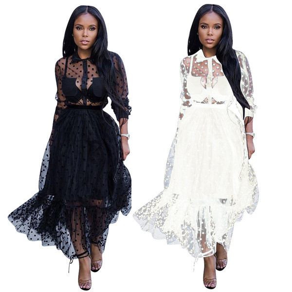 Rochie elegantă de damă cu mâneci lungi în alb și negru