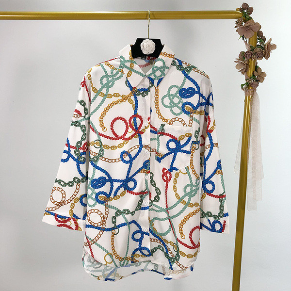 Női ing klasszikus gallérral, fehér, mintás mintával