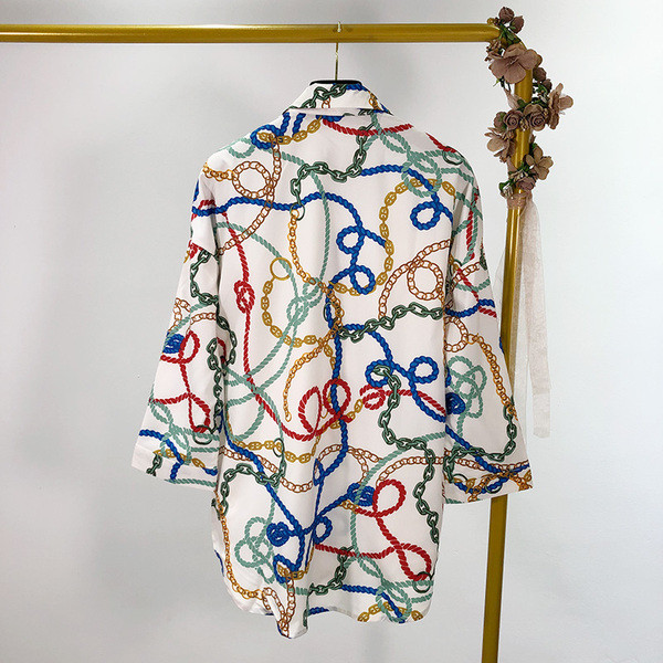 Női ing klasszikus gallérral, fehér, mintás mintával