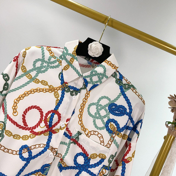 Női ing klasszikus gallérral, fehér, mintás mintával