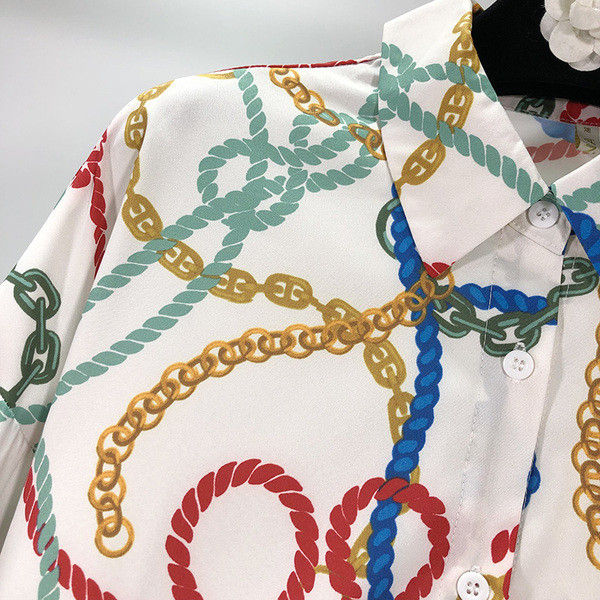 Női ing klasszikus gallérral, fehér, mintás mintával