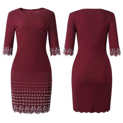 Alkalmi női ruha 3/4-es ujjal és O-nyakú két színben