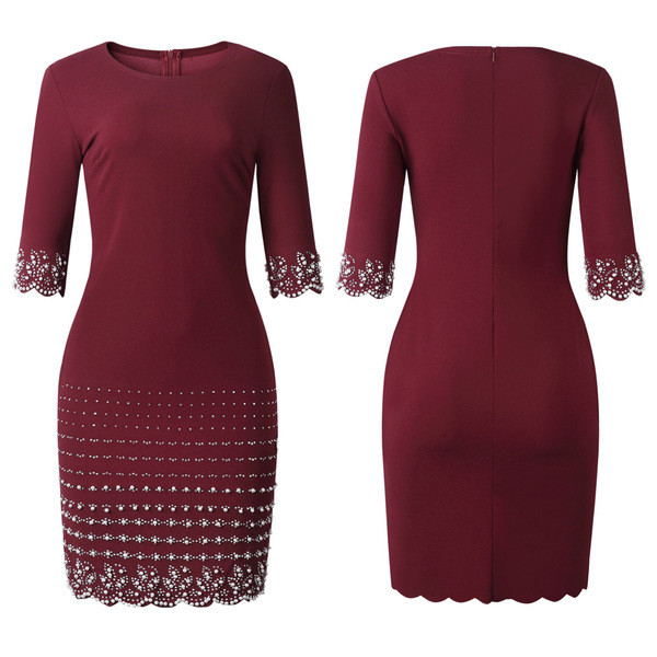 Alkalmi női ruha 3/4-es ujjal és O-nyakú két színben