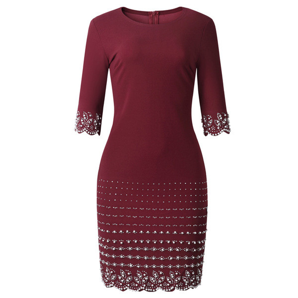 Alkalmi női ruha 3/4-es ujjal és O-nyakú két színben