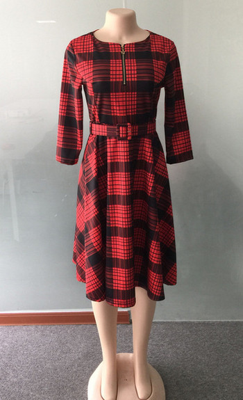 Rochie elegantă de damă, cu mâneci 3/4 și decolteu în V, de culoare roșie