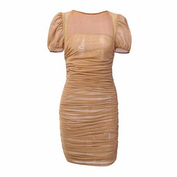 Elegáns női ruha rövid ujjal, barna színben