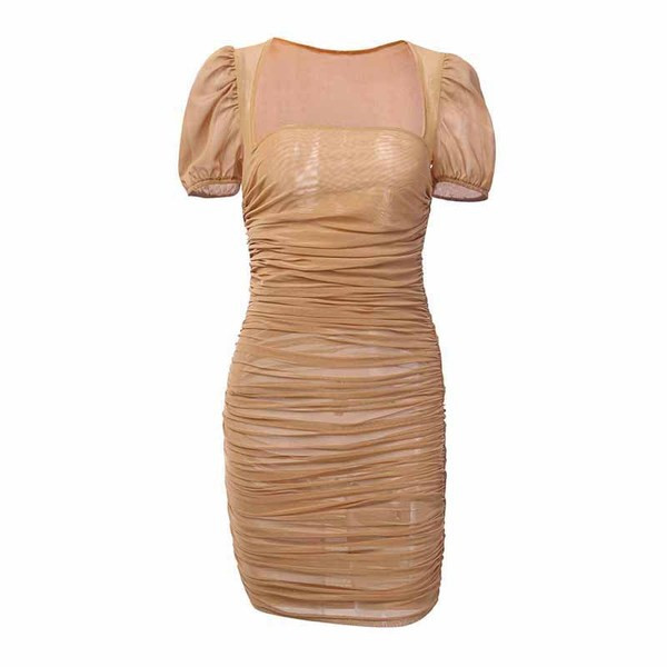 Elegáns női ruha rövid ujjal, barna színben