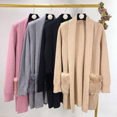 Cardigan lung de dama cu buzunare pentru par