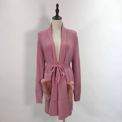 Cardigan lung de dama cu buzunare pentru par