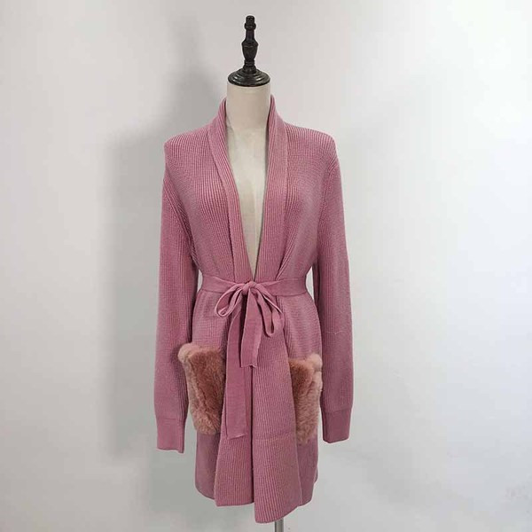 Cardigan lung de dama cu buzunare pentru par